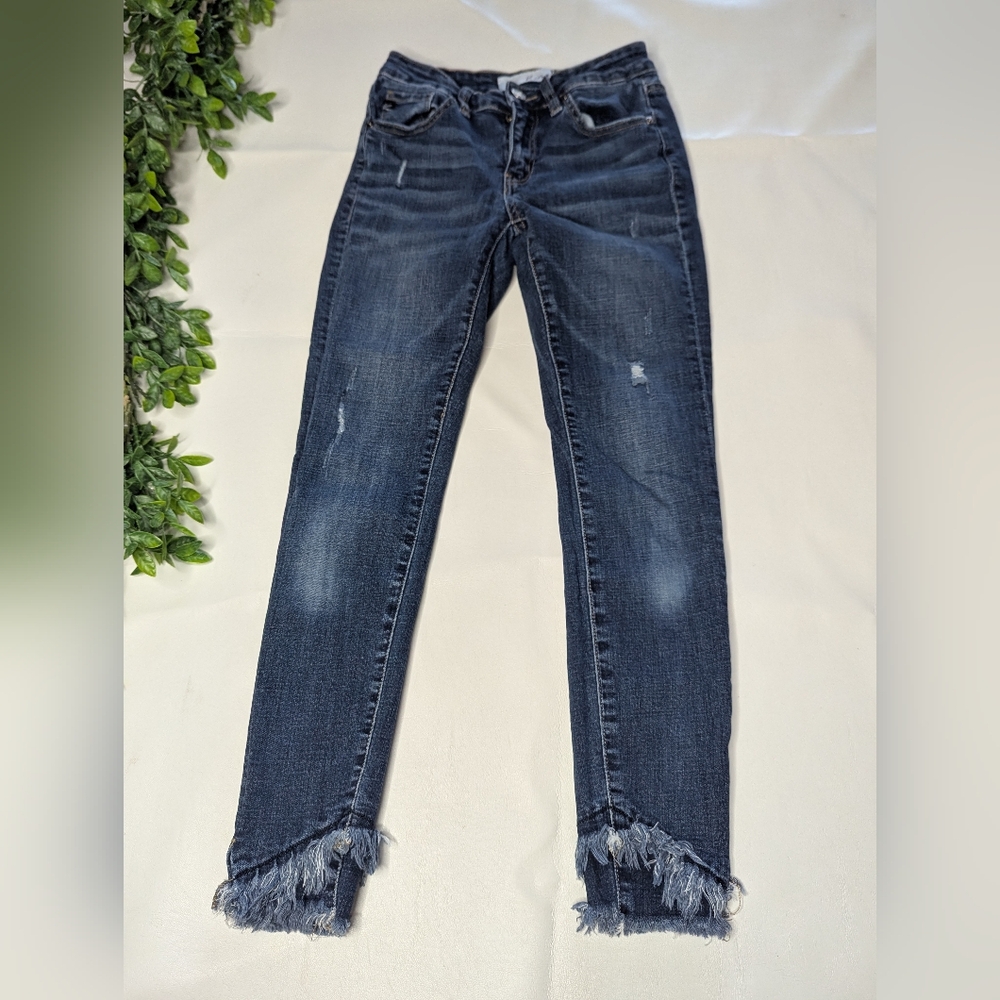 Kancan Tiered Frayed Ankle Skinny Jeans Size 5/28